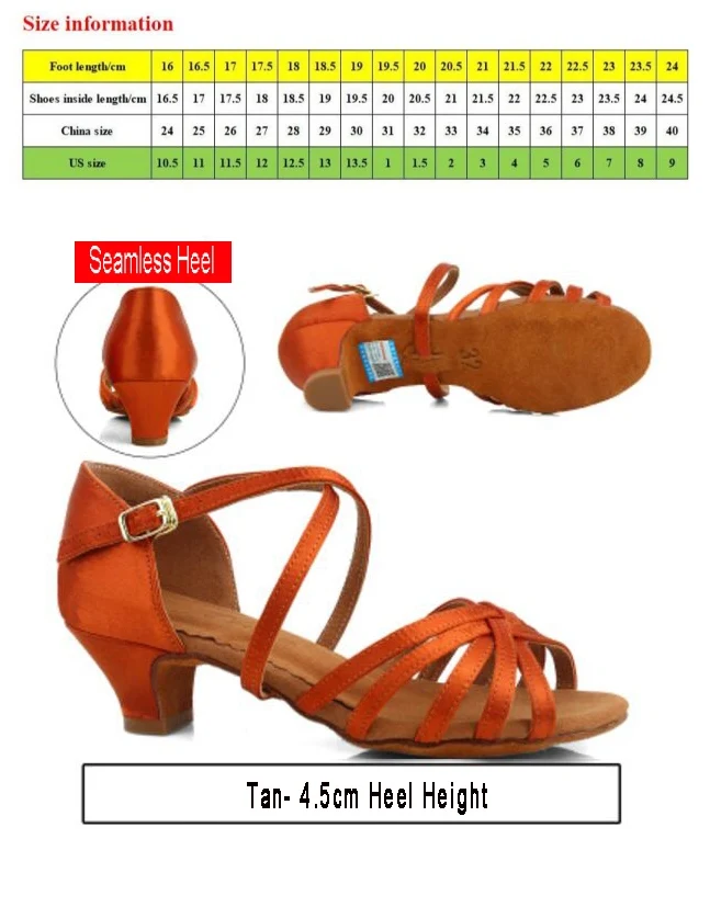 Tan 4.5cm heel Новинка; белые атласные бальные туфли для девочек; женская обувь на низком каблуке с мягкой подошвой; обувь для латинских танцев; обувь для сальсы и Танго; 24-40 - Цвет: Tan 4.5cm heel