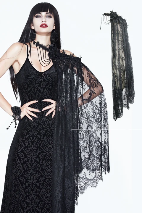 

Punk Women's Lace Cape Gothic Retro Off Shoulder Sexy Black Capes Oblique Collar Casual Cloak Capes
