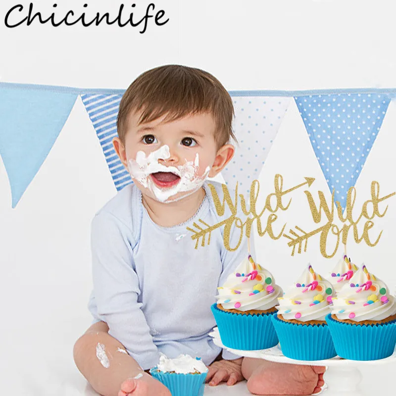 Chicinlife, 1 комплект, Золотой блестящий баннер с надписью «Wild One» для вечеринки в честь Дня рождения ребенка, знак первого дня рождения для мальчиков, украшения для девочек, принадлежности