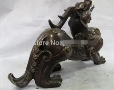 China Bronze Copper Feng Shui wealth Evil Foo Dog Lion Kirin Brave troops StatuE | Дом и сад