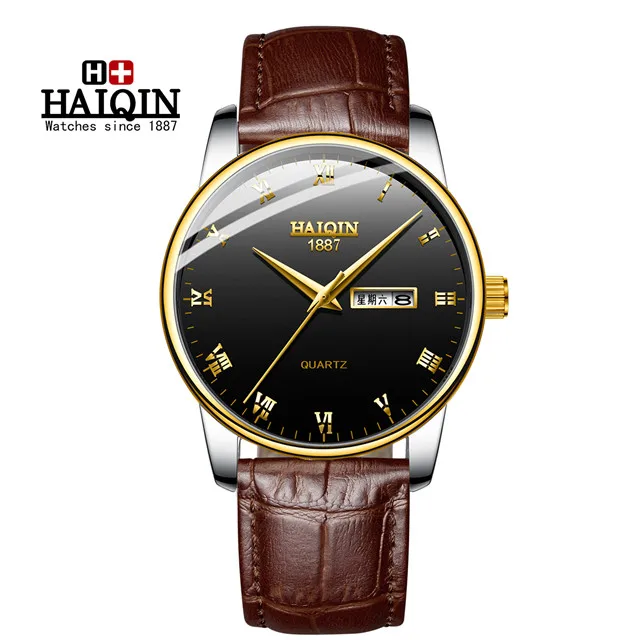 gold black Мужские роскошные брендовые наручные часы Повседневный Армейские Кварцевые Спортивные С кожаным ремешком - Цвет: gold black