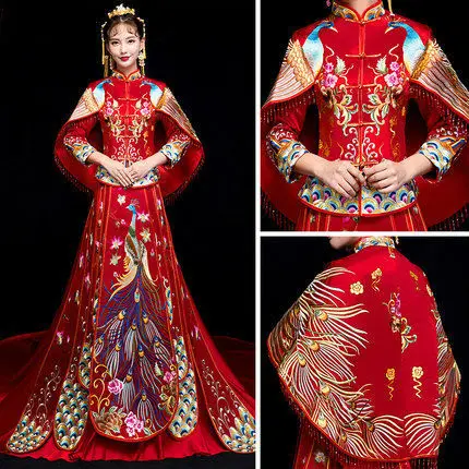 Красное традиционное китайское свадебное платье Женская Новая мода Cheongsam длинное платье Qipao Vestido платья в восточном стиле