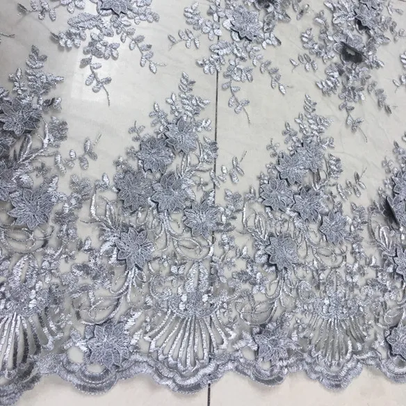 Королевская серая 3D кружевная ткань качественная сетка вышивка аппликация