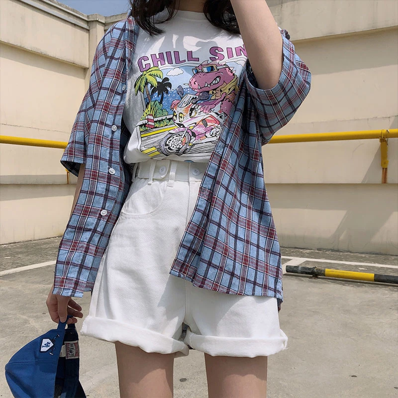 Черные летние женские шорты с карманами Harajuku Kawaii повседневные белые джинсы