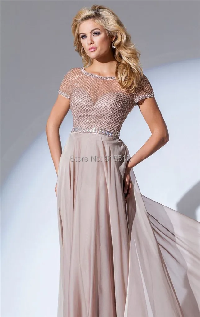 2015 Scoop Neckline Short Sleeve Beading Top Long Indian Mature Ladies Formal Evening Dresses | Свадьбы и торжества