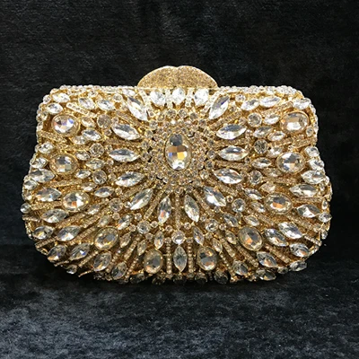 Женская вечерняя сумка с золотистыми кристаллами коричневая сумка-клатч