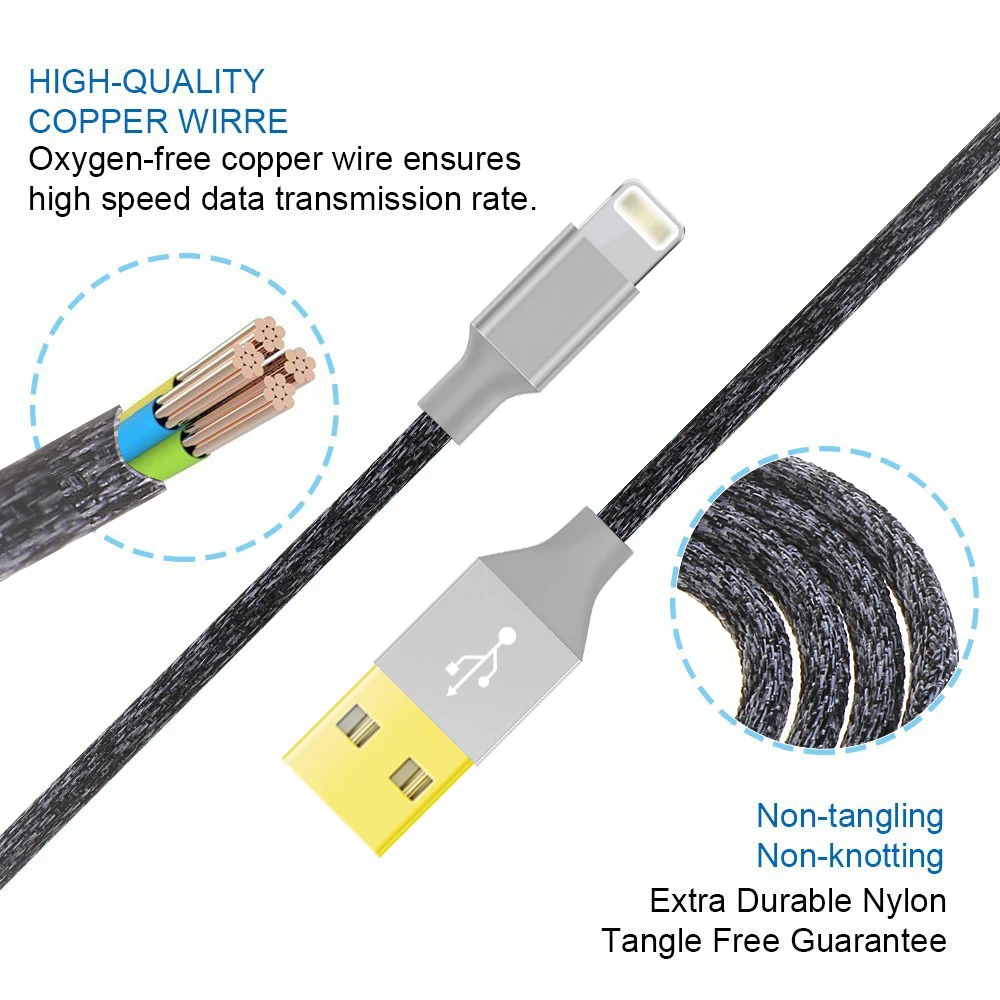 Suntaiho USB кабель для Iphone 8 позолоченный USB кабель быстрое зарядное устройство кабель для передачи данных для iPhone X 7 6 5S кабели для мобильных телефонов