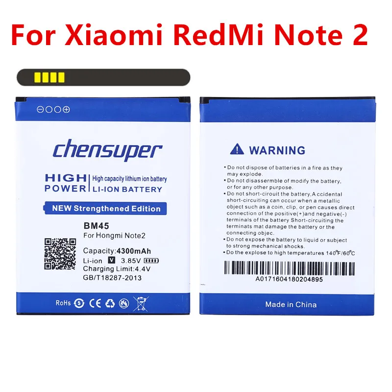 Новая батарея chensuper BM45 для Xiaomi Redmi Note 2 4300mAh Note2 Prime Red Rice Note2|battery for xiaomi|bm45 batterybattery |