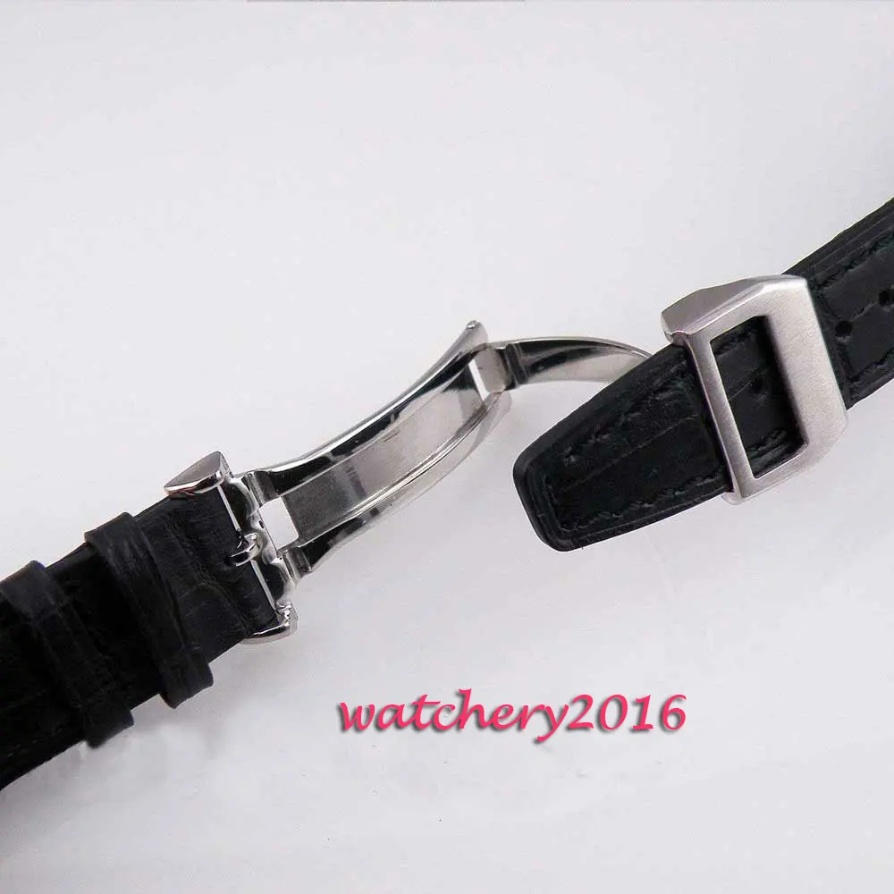 

24mm rivet deployant style clasp Genuine Leather black Watch Strap