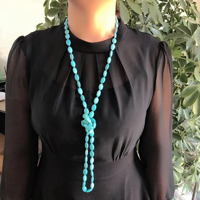 Длинная подвеска из натурального камня модное ожерелье с узлом ручной работы|knot