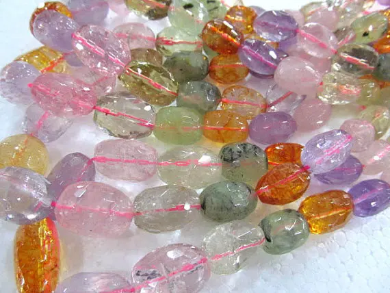 

15-25mm 16inch handmade natural multi color quartz gemstone freeform nuggets faceted jewelry necklace