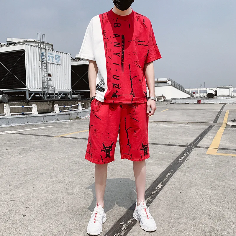 Мужские спортивные костюмы Rlyaeiz повседневные Цветные Лоскутные футболки + шорты