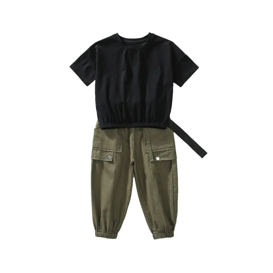 Детский комплект одежды для девочек Однотонная рубашка + штаны летний из 2