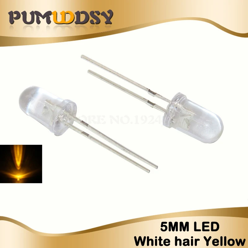 White hair Yellow 100 шт 5 мм светодиодный диодный светильник Набор DIY светодиодный s Набор белый желтый красный зеленый синий электронный diy Набор Горячая Распродажа - Цвет: White hair Yellow