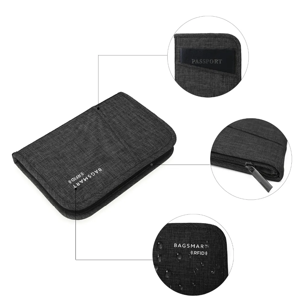 Многофункциональная дорожная сумка клатч BAGSMART с RFID защитой для паспорта