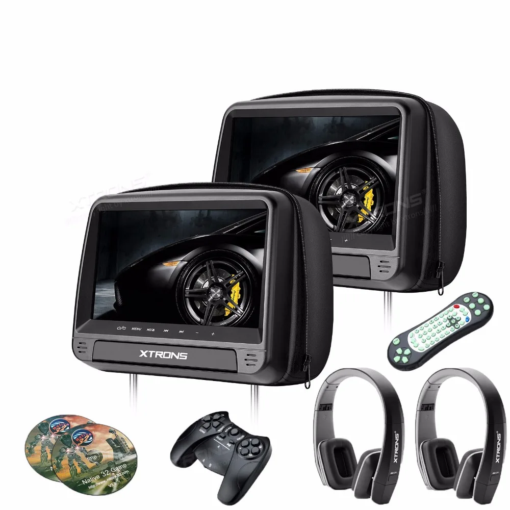 XTRONS мониторы 2 шт. 9 ''дюймовый HD цифровая панель кожаный чехол подголовник автомобиля DVD плееры на молнии дизайн HDMI+ 2 наушники гарнитуры
