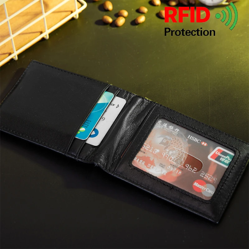 Мужской кожаный бумажник из натуральной кожи короткие Бизнес Стиль RFID визитница короткие мужские кошельки Примечание доллары Сумка Высокое качество