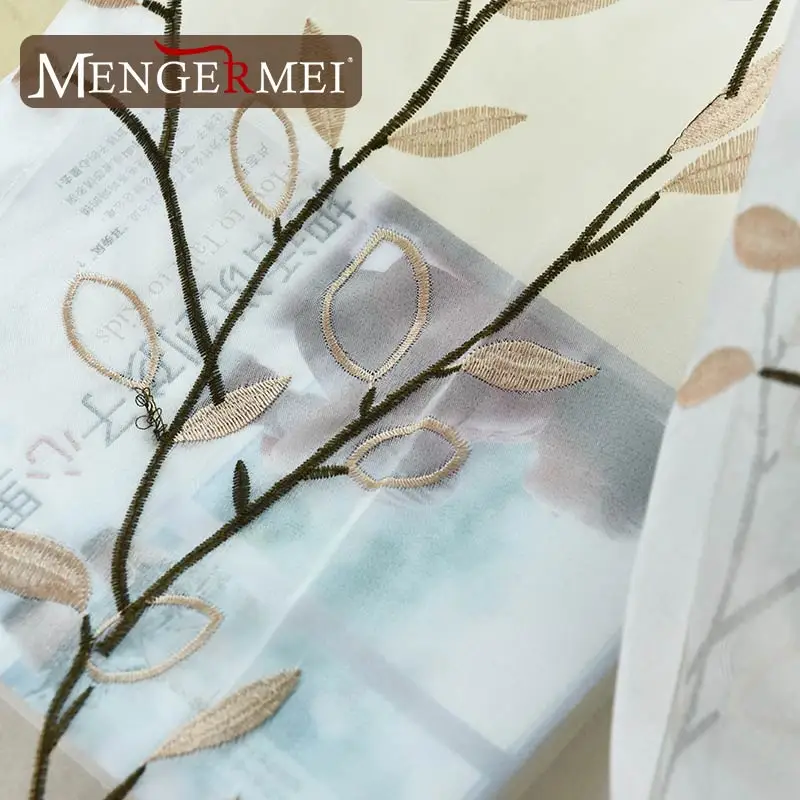 MENGERMEI с листьями занавески вышитые тюлевые для гостиной спальни окна