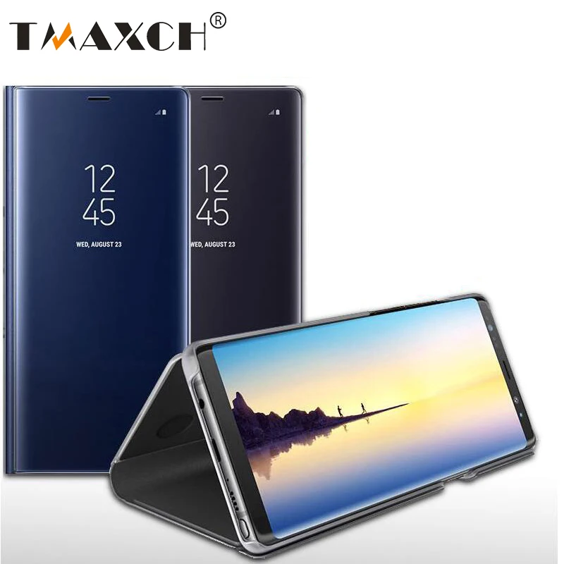 Clear View гальваническим Зеркало флип чехол для Samsung S9 S8 плюс S6 S7 край Примечание 5 8 A5