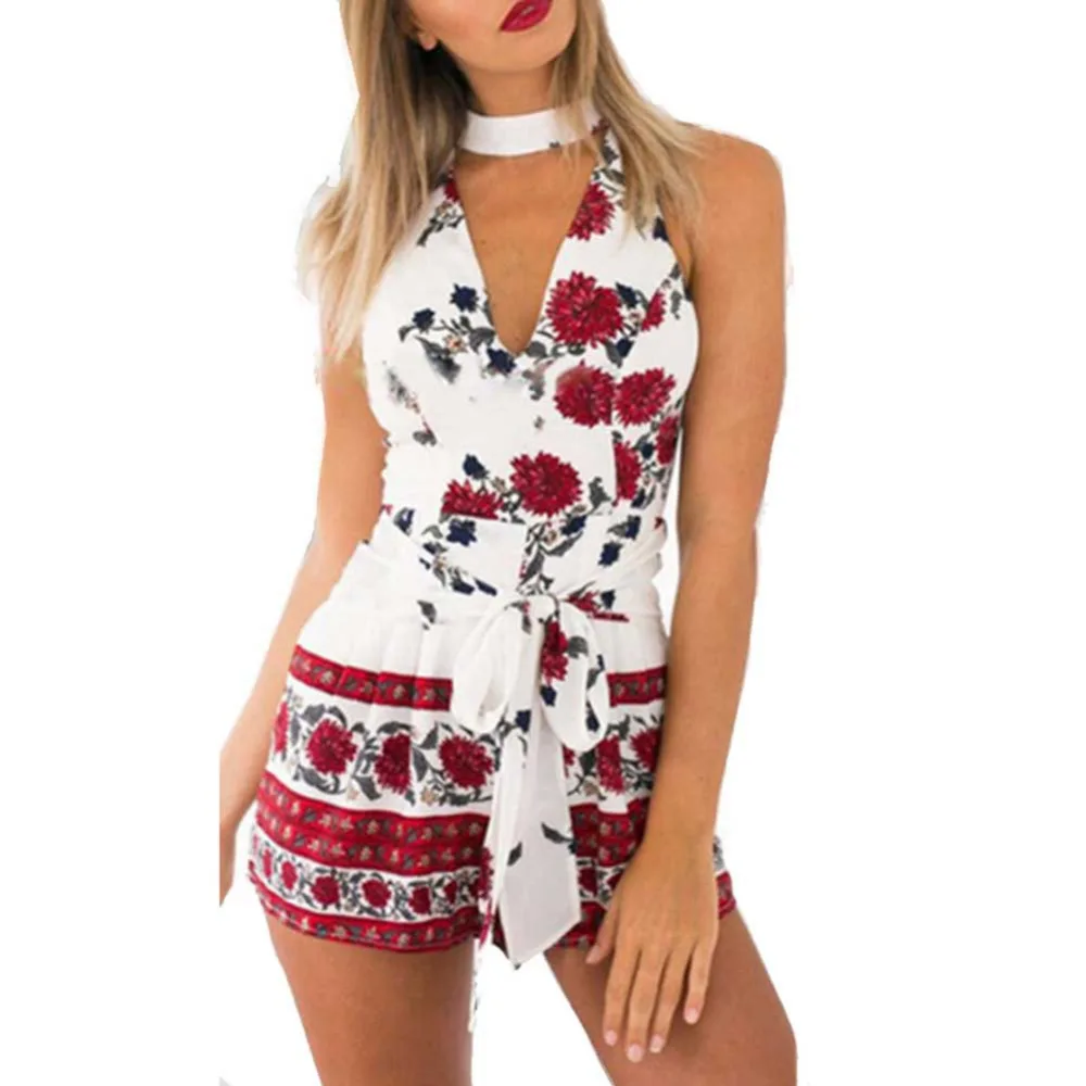 Febelle для женщин Мини Сексуальная от Shouder печати Playsuit Дамы Комбинезон летний