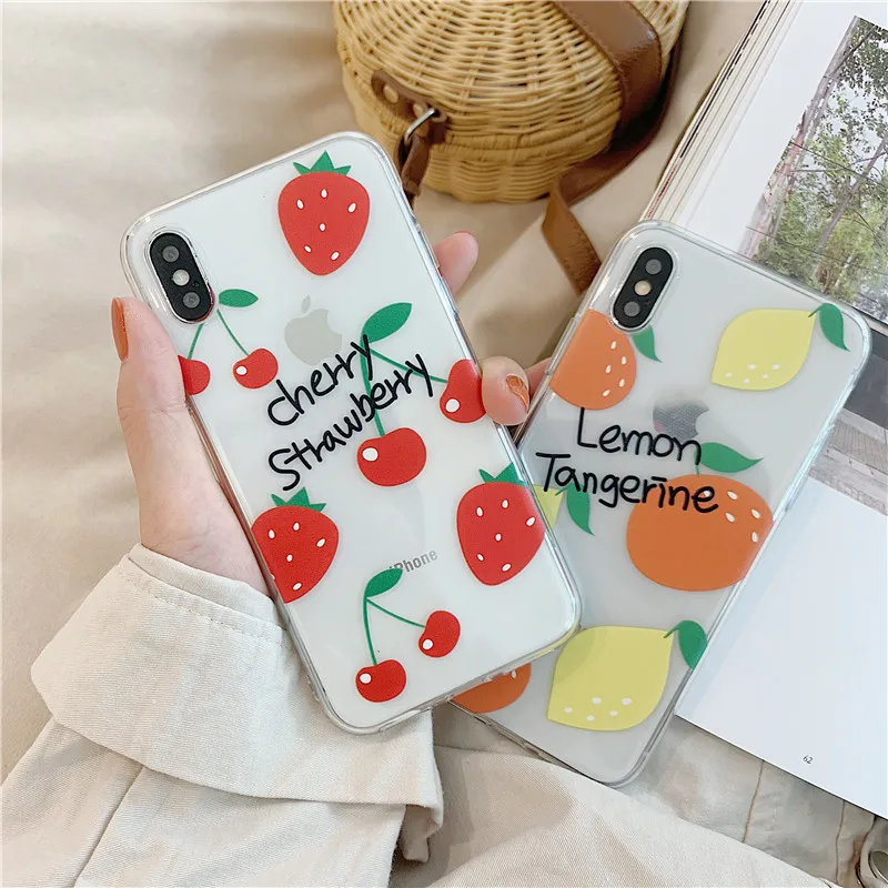 POBLU Summer Fruit Case For iphone XR XS Max Cute Strawberry Lemon Clear TPU Soft Back Phone Cover 6s 7 8 Plus Capa |