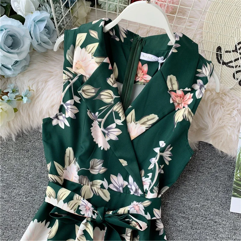 ALPHALMODA богемный Приморский праздничный стиль модный принт v-образный вырез без рукавов пляжный костюм с неровной задней молнией Цветочный наряд