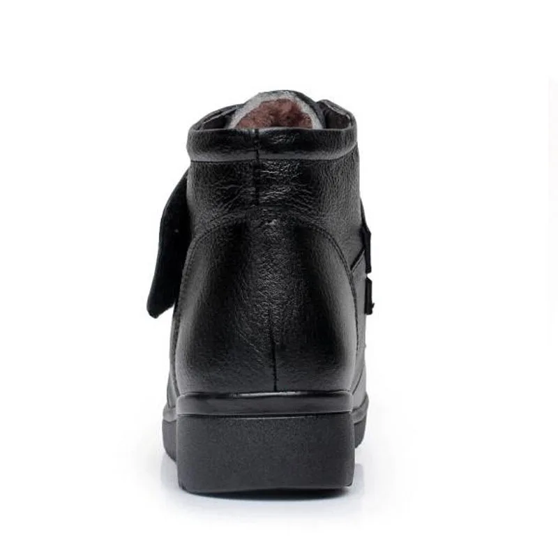 YAERNI/2017 Модные зимние ботинки Женские ботильоны из натуральной кожи на плоской