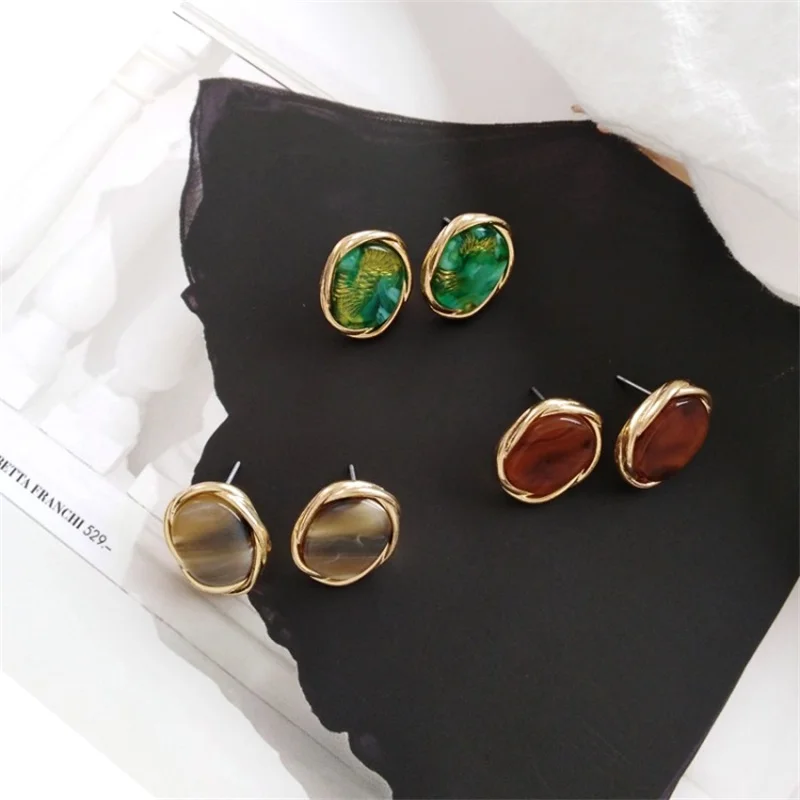 3*2018 Simple Court Retro Round Resin Stud Earrings Irregular Acrylic Pattern Jewelry Wedding Brincos Statement Sexy | Украшения и