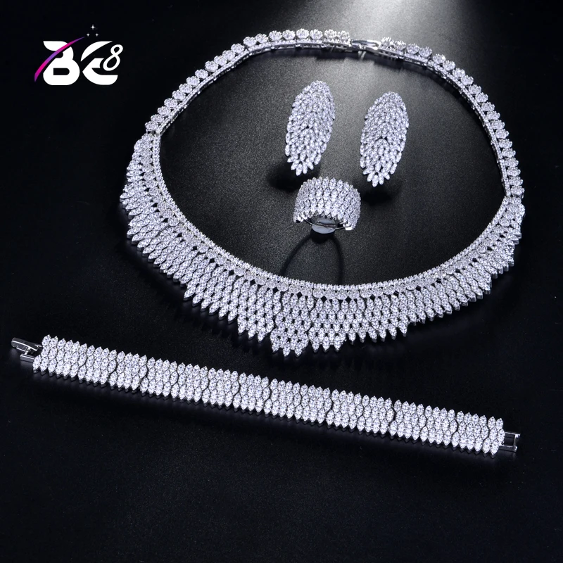 Be 8 хрустальные AAA фианиты ожерелье серьги 4 шт. комплект элегантных ювелирных изделий для женщин африканские бусины ювелирные изделия S174