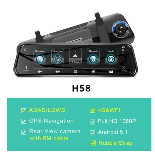 H58 WHEXUNE 1" 4G Автомобильный видеорегистратор потоковое Android специальное Сенсорное зеркало заднего вида FHD 1080P двойной видеорегистратор камера ADAS WiFi gps регистратор - Название цвета: H58