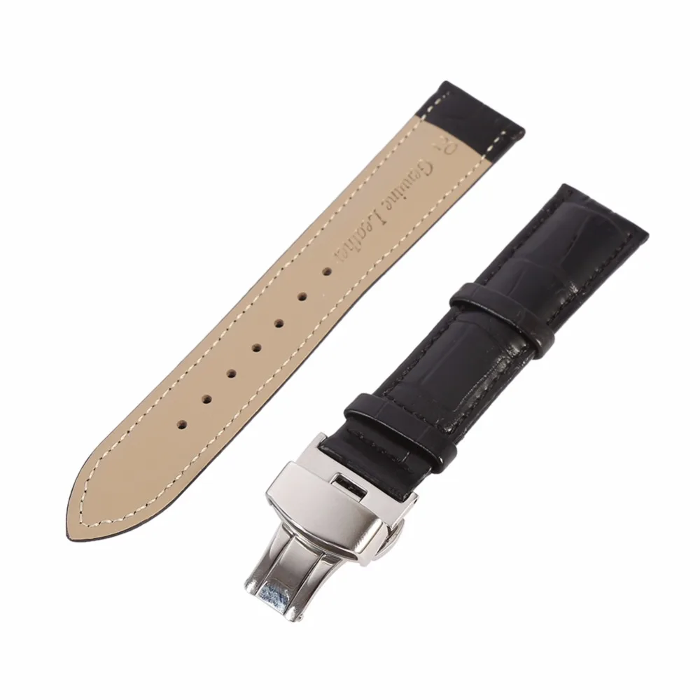 Butterfly buckle Watchband Genuine Leather Black Coffee Watch Band 16mm 18mm 20mm 22mm 24mm Strap | Наручные часы