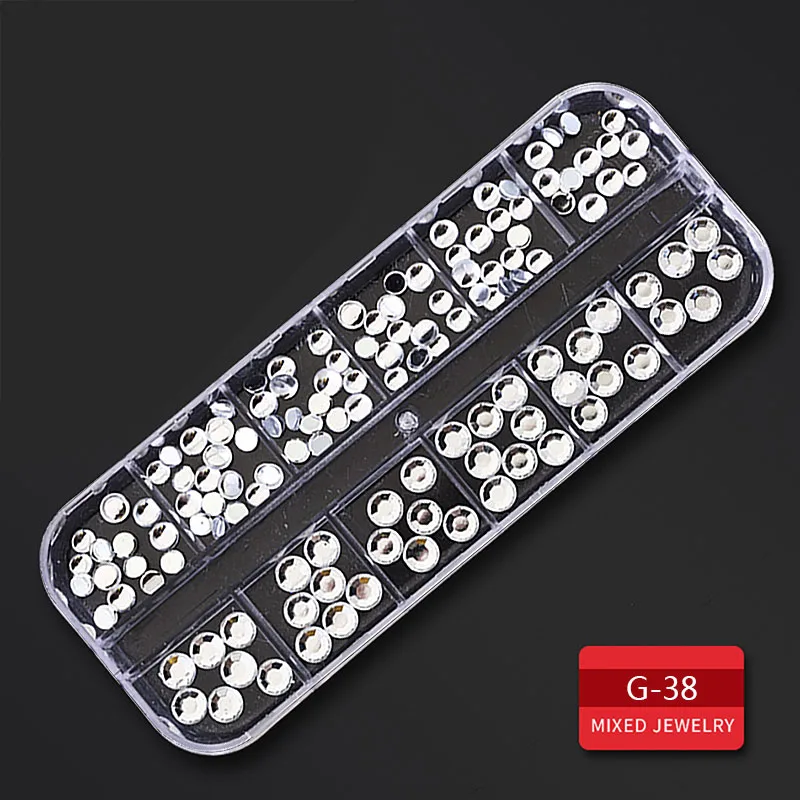 G-038 Стразы ROHWXY для ногтей, 3D кристалл AB, стеклянные камни для ногтей, смешанные цвета, сделай сам, украшения для ногтей, золотые, серебряные заклепки, стразы - Цвет: G-038