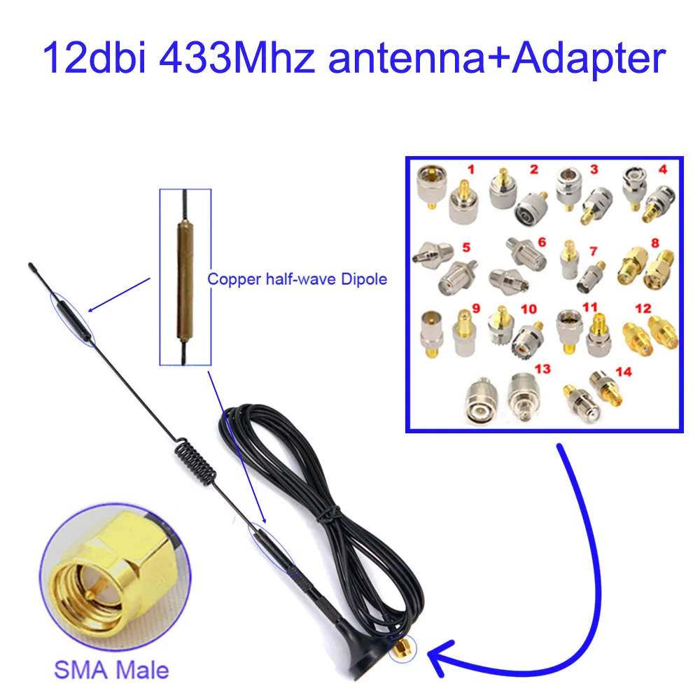12dbi 433 МГц антенна SMA мужской Booster+ переходник гнездо SMA F штекер TNC женский разъем РФ