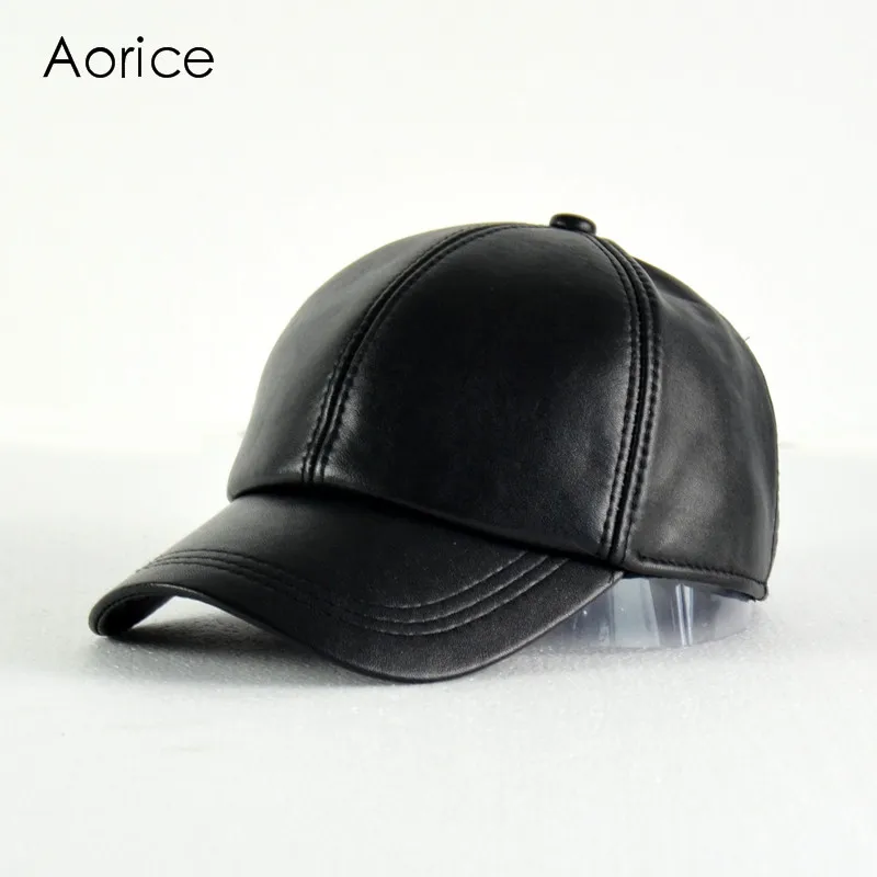 Aorice 2020 New Genuine Leather Adjustable Solid Deluxe Baseball Ball Cap Brand Men's Black Golf  Sport Hats/caps HL008