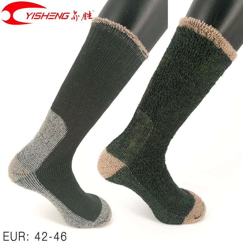 Army Green YISHENG мериносовая шерсть, мужские супер толстые теплые рабочие носки, мужские носки с полной подушкой, зимние теплые носки для мальчиков, большие размеры, EXWSM005 - Цвет: Army Green