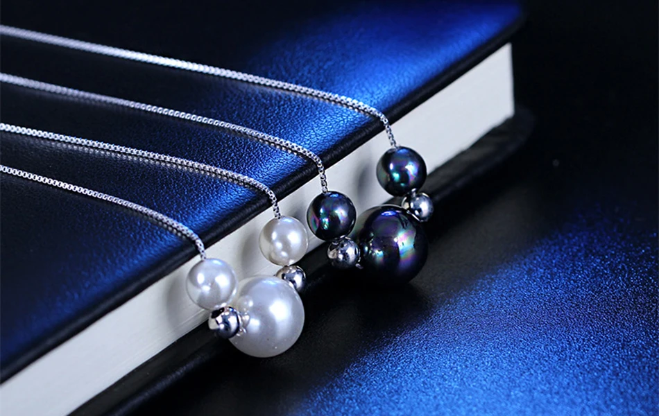 ORSA JEWELS серебряное ожерелье с подвеской 925, высокое качество, жемчужные подвески в виде ракушки, круглое черно-белое жемчужное ожерелье, ювелирные изделия для девушек OPSN25