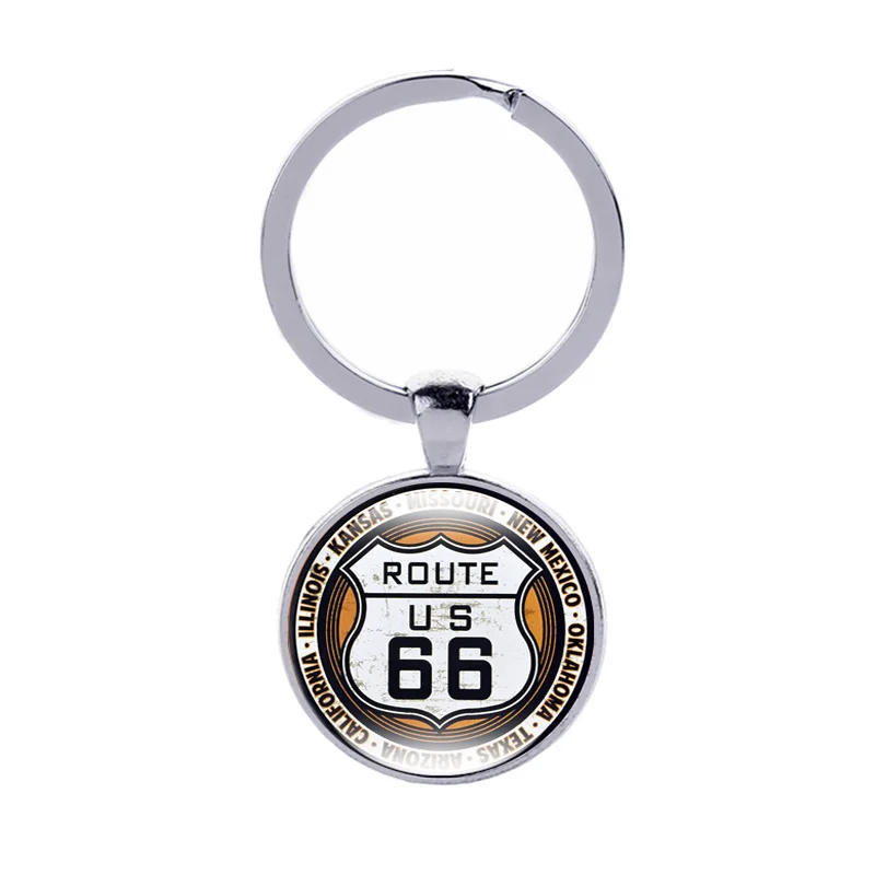 1 10 шт./партия, 18 стилей, США Route 66, брелоки, Стеклянные Кабошоны, Брелоки для ключей, сувенир для путешествий, Автомобильный ключ, подвеска, модные очаровательные ювелирные изделия - Цвет: 1