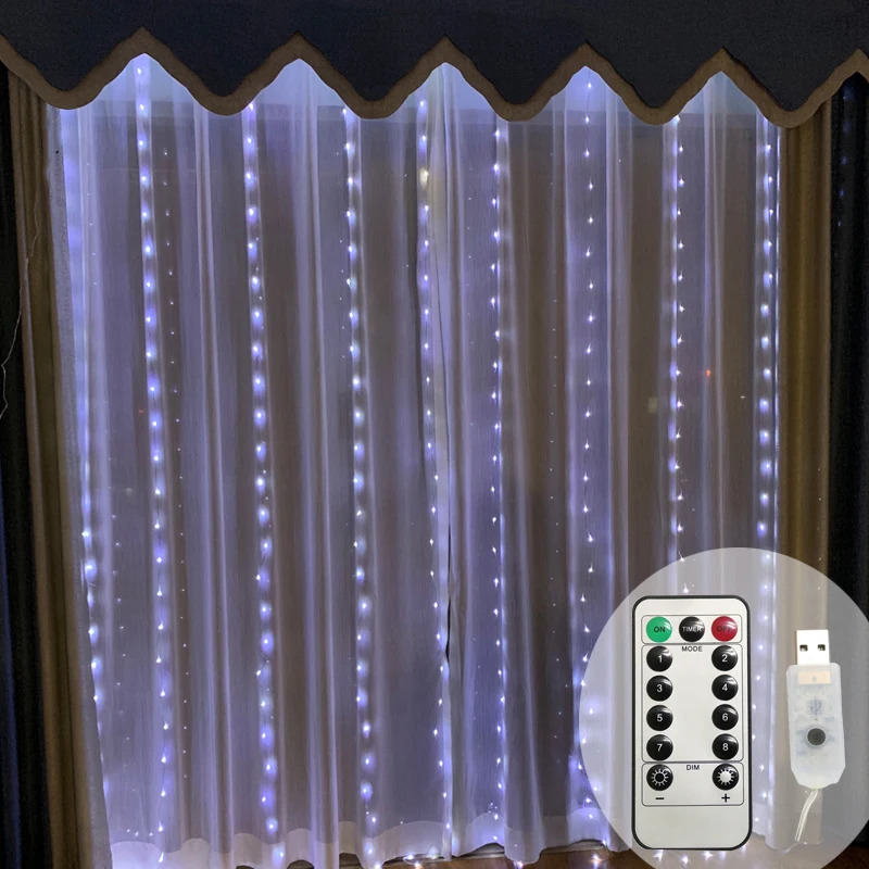 Белый Обновлен окна Шторы Light 3X3 M 300 LED сосулька Фея огни строки гирлянда открытый для свадьбы дом, сад украшение партии - Испускаемый цвет: Белый