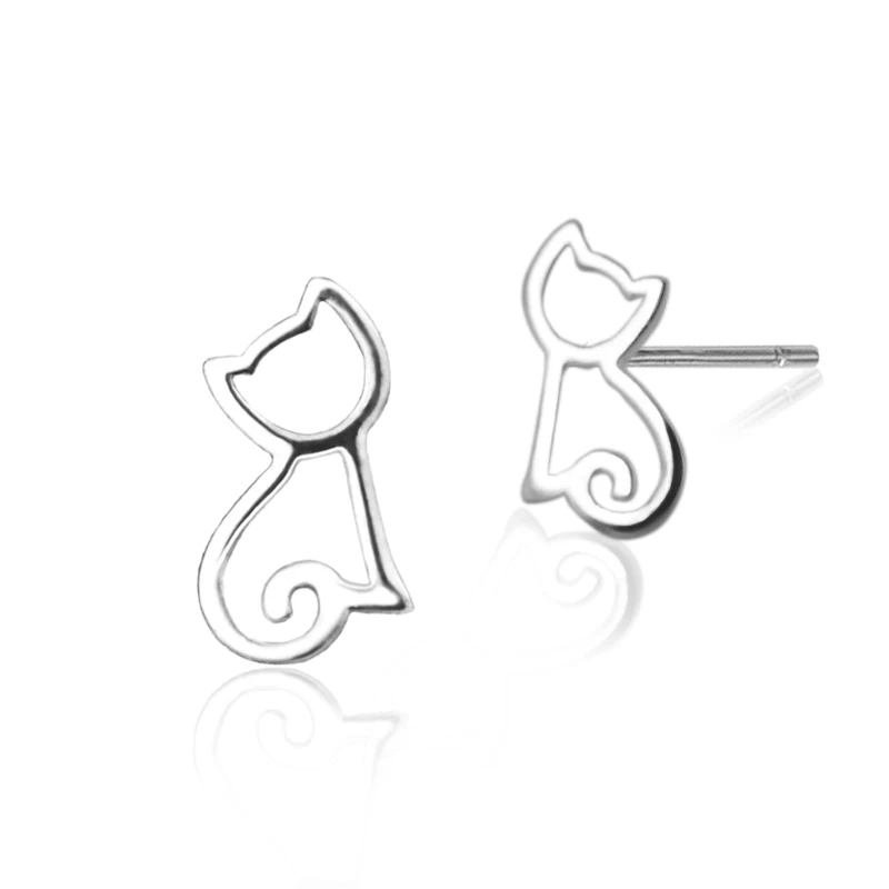 Серьги-гвоздики Кошки из стерлингового серебра 925 для женщин, модные, изысканные, простые, красивые, высокого качества.