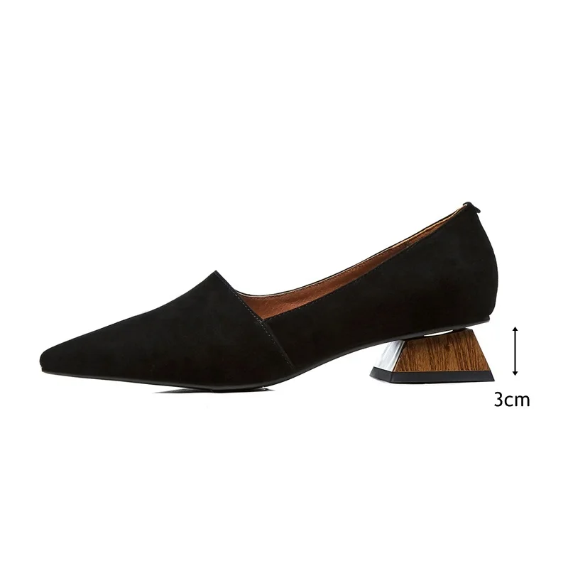 ZVQ women pointed toe fashion heels square thick low heel ladies kid suede upper woman spring shoes office ladies working heels