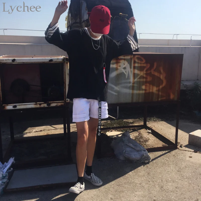 Летняя женская футболка Lychee в стиле Харадзюку Повседневная Свободная полоску с