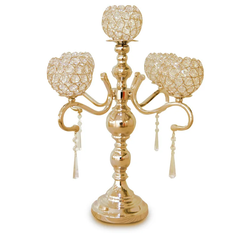 

Hot Crystal wedding candelabra Gold or Silver 5 heads candle holder 55cm Tall wedding centerpiece 10pcs