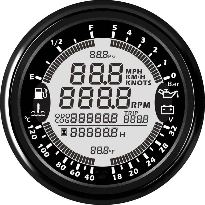 6 в 1 Многофункциональный измеритель gps Спидометр Тахометр час температура воды Уровень топлива масла вольтметр давления 12 в 24 В - Цвет: 24V-BN