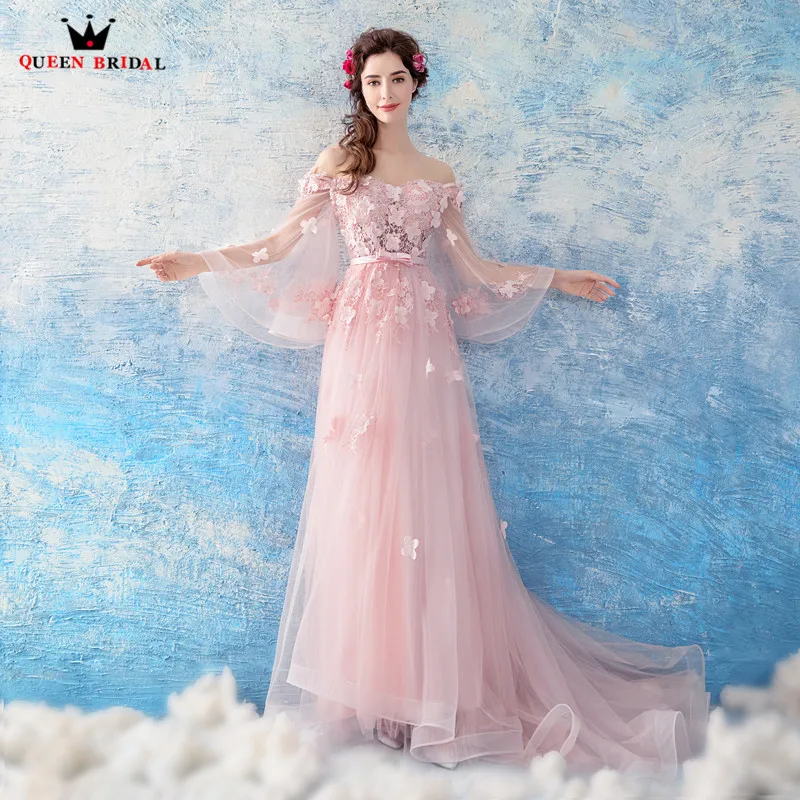 QUEEN BRIDAL Новые Вечерние платья а-силуэта из тюля с цветами и бусинами розовые сексуальные длинные платья для выпускного вечера вечерние платья vestido de festa LS12A