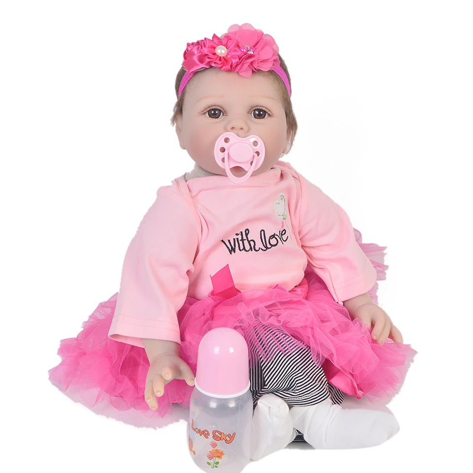 

22inch 55cm fashion Silicone Reborn Baby Doll Toy Newborn vinyl safe toys realistic soft bonecas birthday Xmas present hot sale