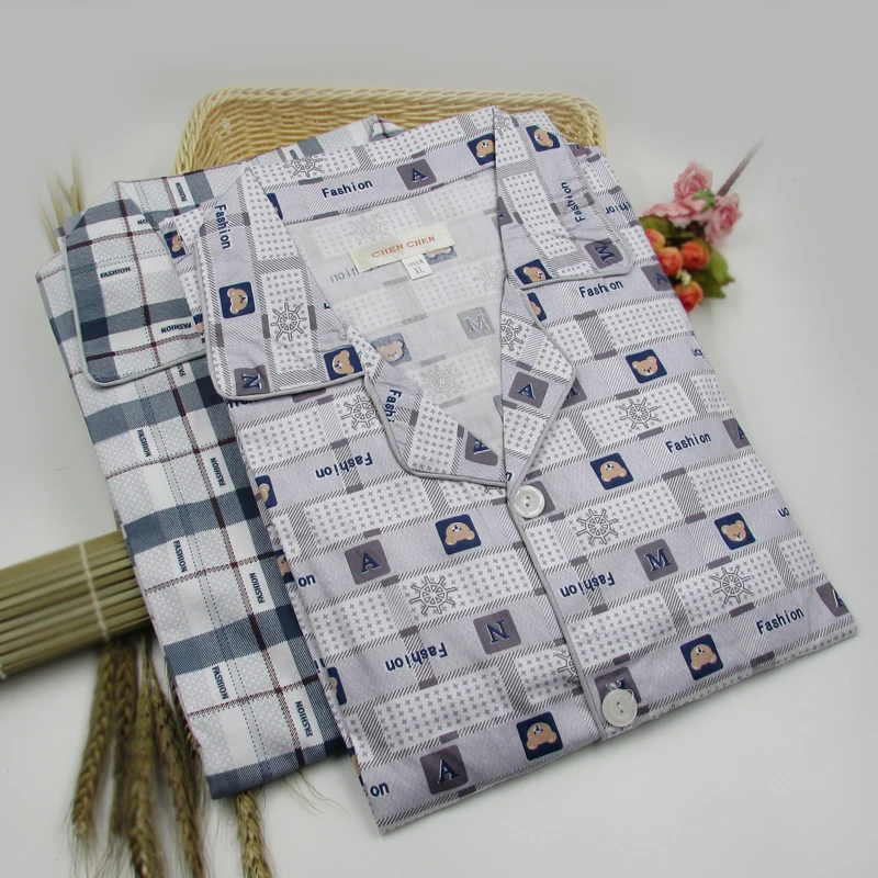 Мужская Тонкая Хлопковая пижама в клетку одежда для отца среднего возраста |