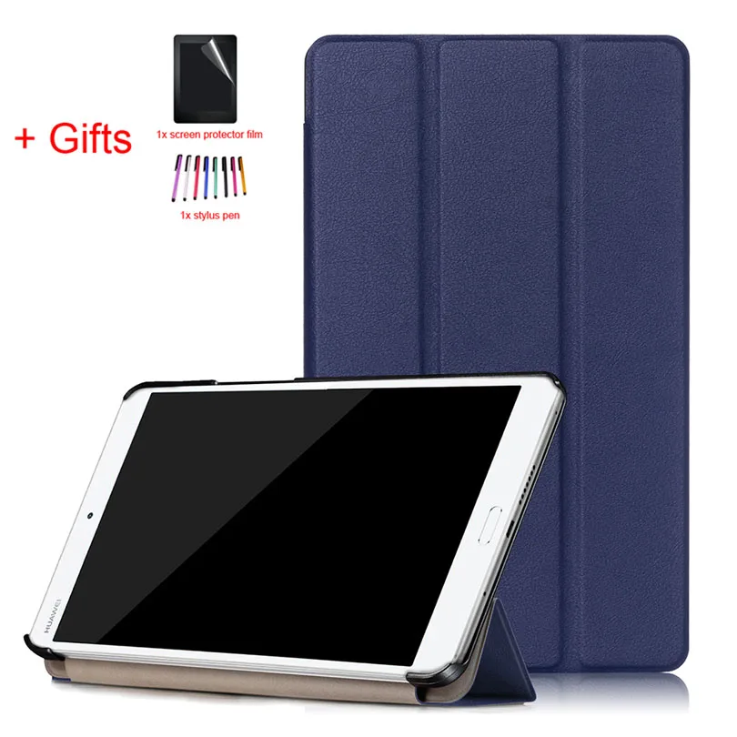 Dark Blue 3 в 1 Smart Auto пробуждения/сна чехол для huawei MediaPad M3 8,4 BTV-W09 BTV-DL09 8," планшет из искусственной кожи Стенд обложка+ пленка+ ручка - Цвет: Dark Blue