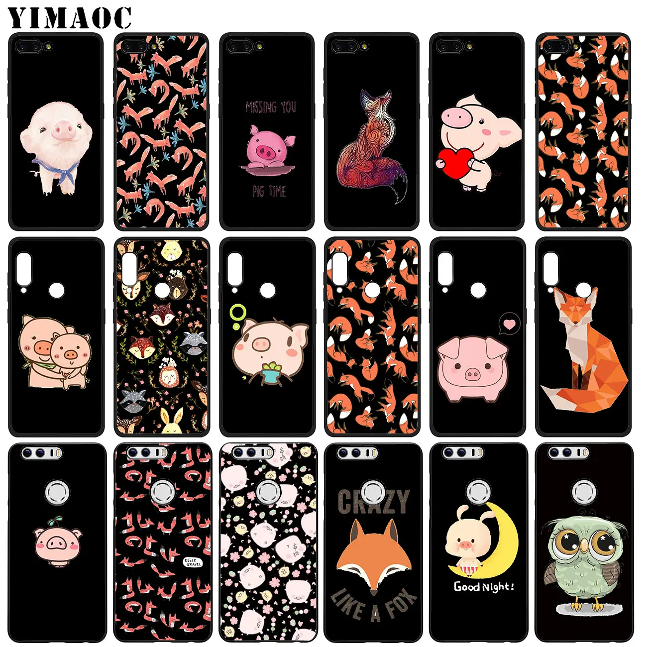 Мягкий чехол YIMAOC Piggy cute pig Lovely foxes sly fox для Huawei Honor 20 Pro 8C 8X 8 9 9X 10 Lite 7X 7A Pro|Бамперы| |