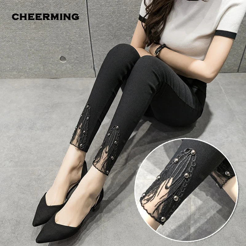 2017 женские брюки карандаш с высокой талией кружевные повседневные размеры