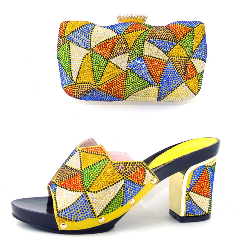 Обувь и Сумка Желтый Цвет Высокое Качество Африканских Сумки для Женщины